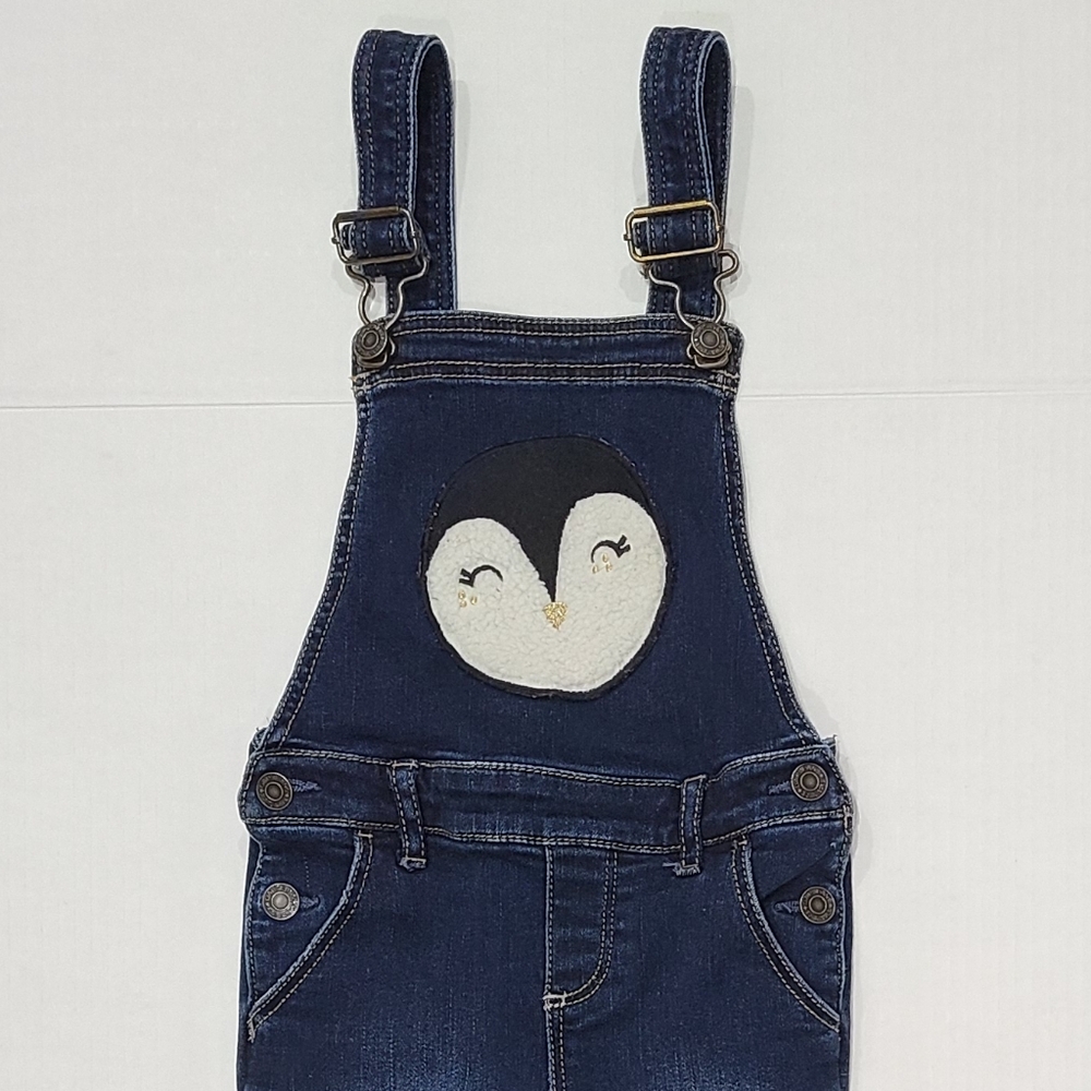 GAP Toddler Denim Overalls with Fleece Penguin Patch & Adjustable Straps 4yr - Picture 6 of 16